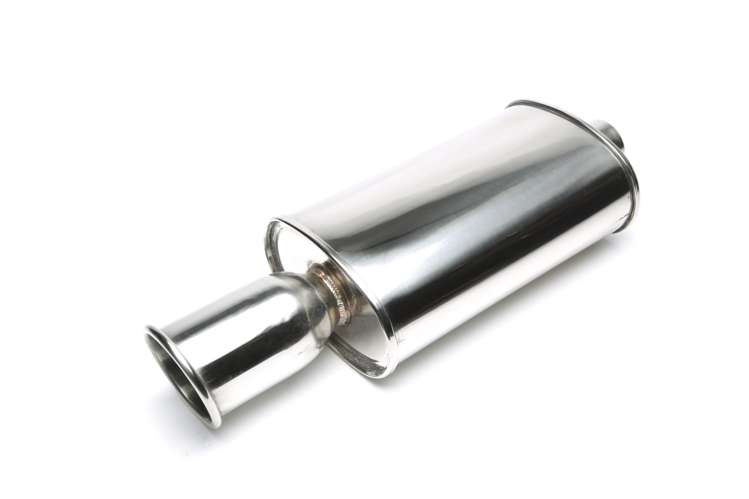 Edelstahl Sportendschalldämpfer universal 115mm rund / angeschrägt/ nach außen gebördelt