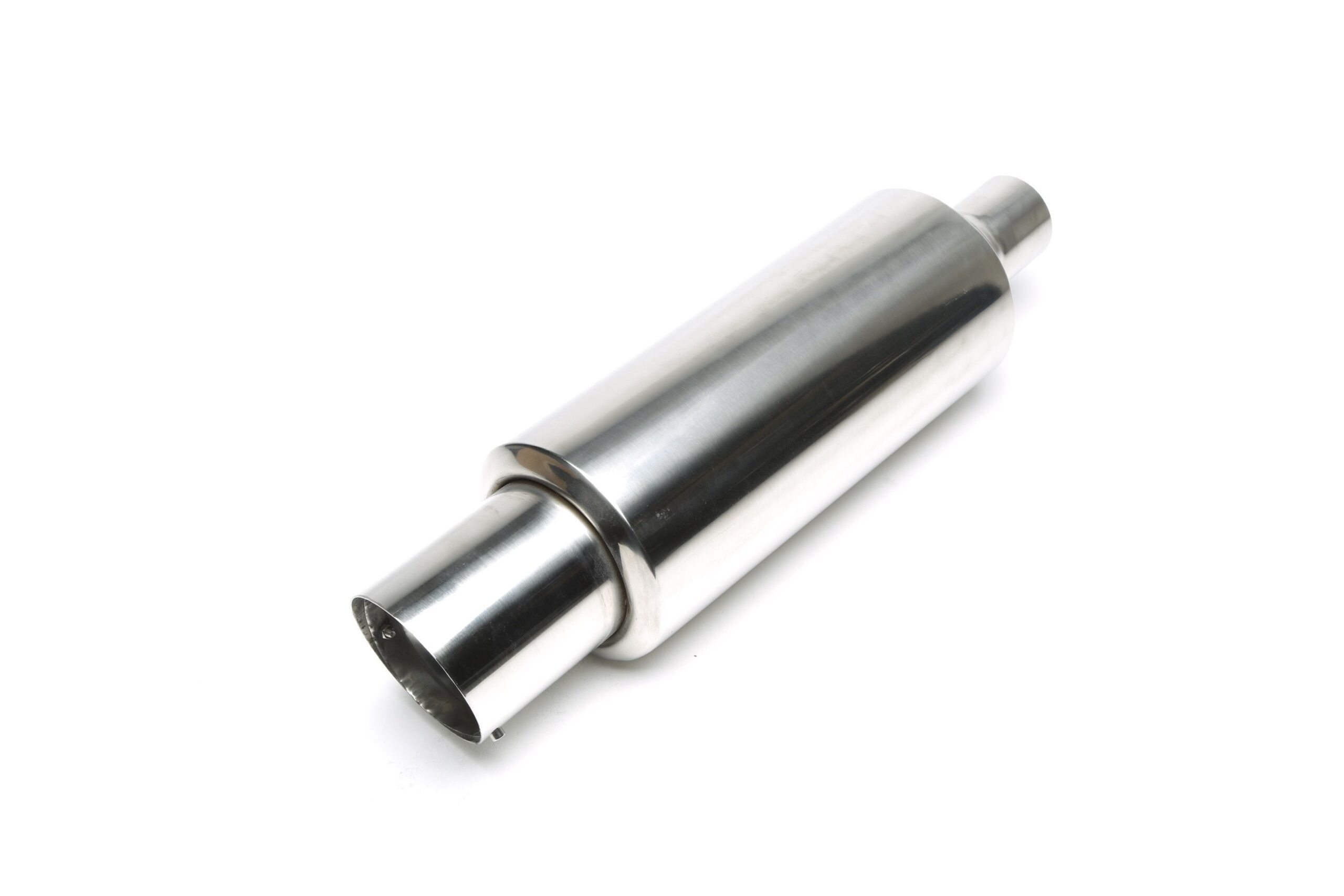 Edelstahl Sportendschalldämpfer universal 100 / 45mm rund / scharf / abgeschrägt