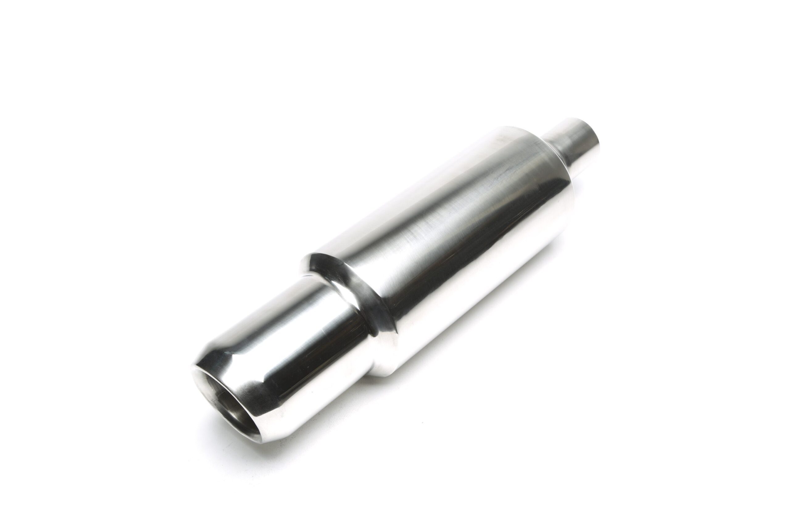 Edelstahl Sportendschalldämpfer universal 95mm rund / abgeschrägt / nach innen gezogen