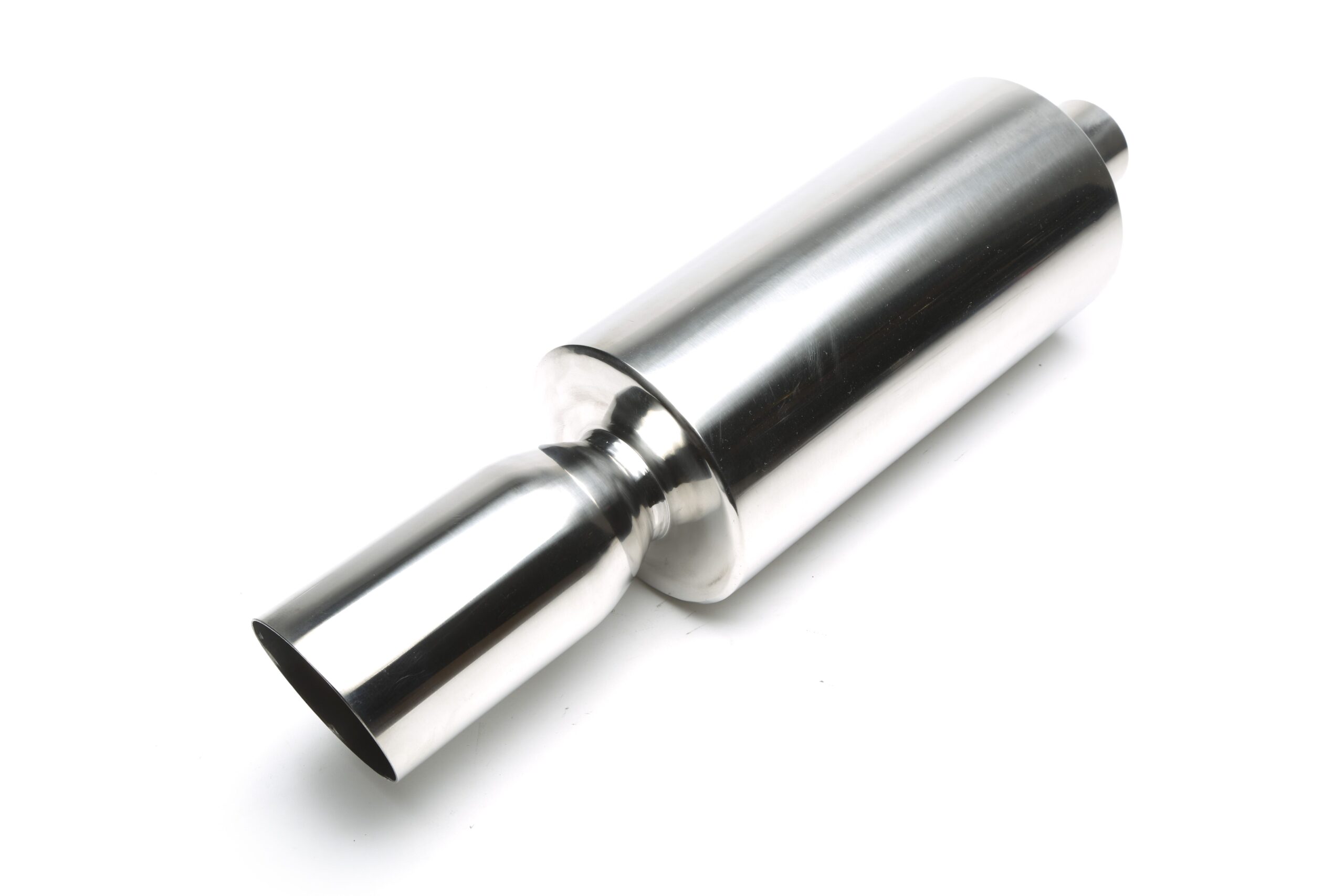 Edelstahl Sportendschalldämpfer universal 100mm rund / scharf / angeschrägt
