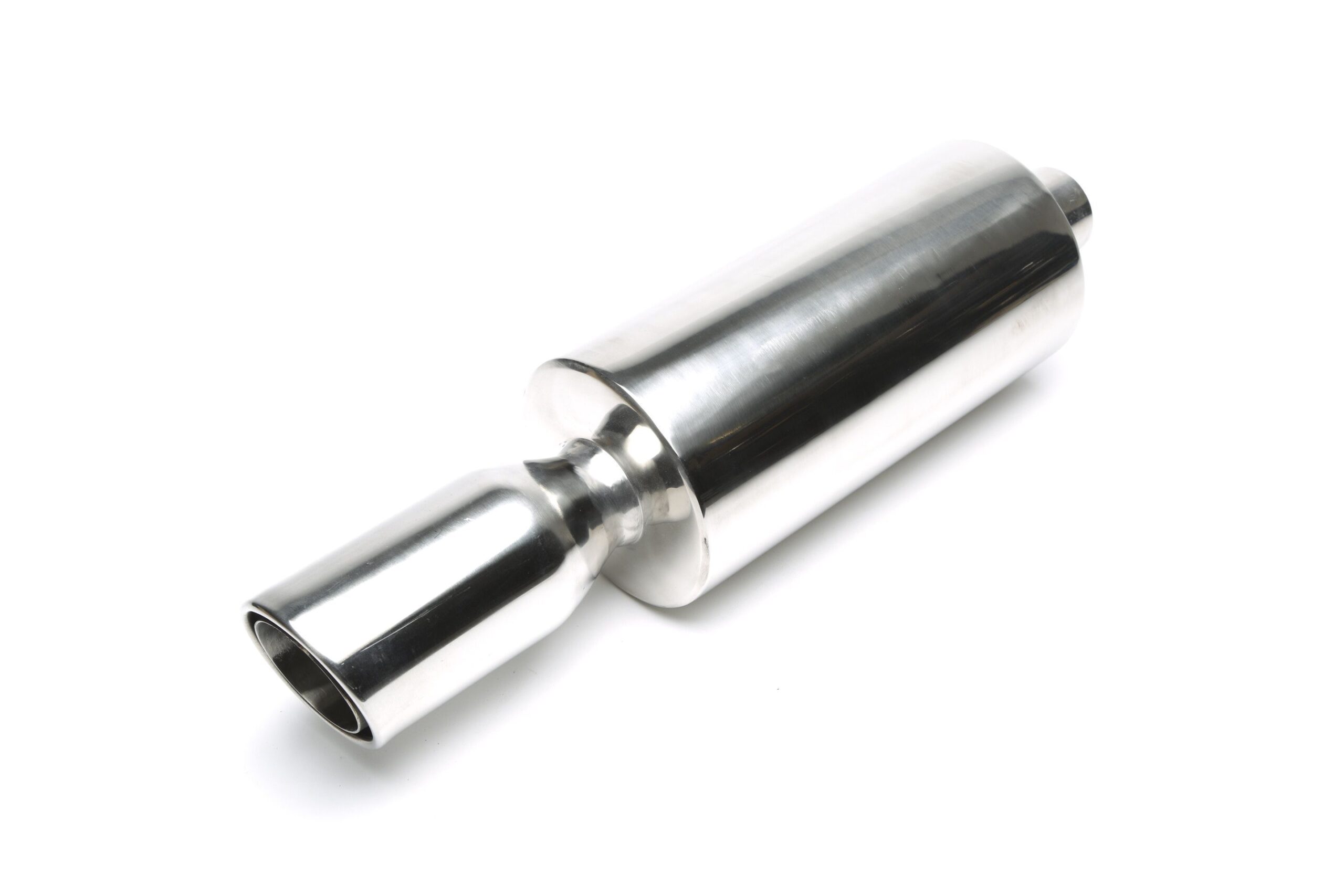 Edelstahl Sportendschalldämpfer universal 100 / 75mm rund / gebördelt / abgeschrägt