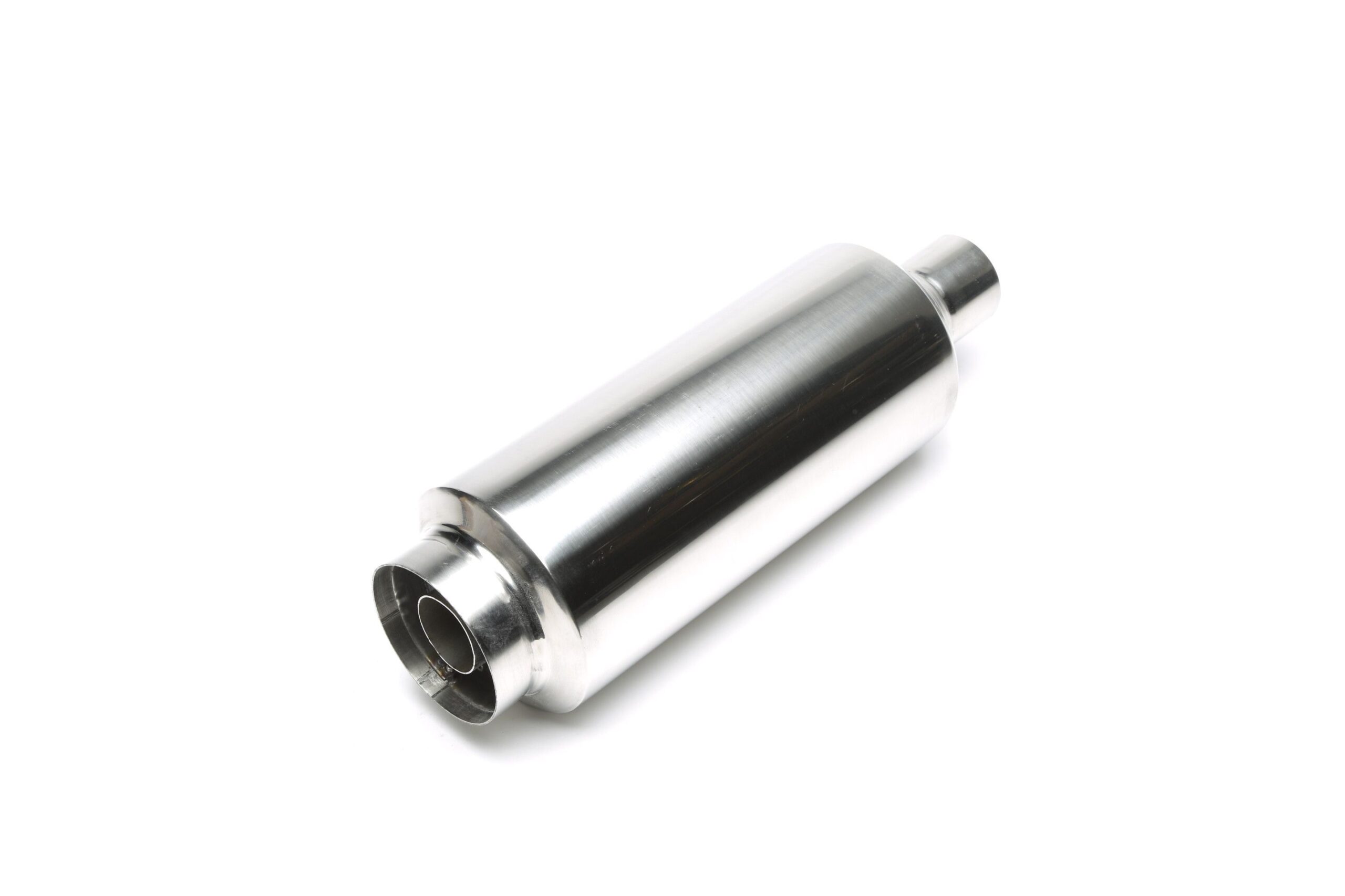Edelstahl Sportendschalldämpfer universal 100 / 45mm rund / scharf / Absorber im Endrohr