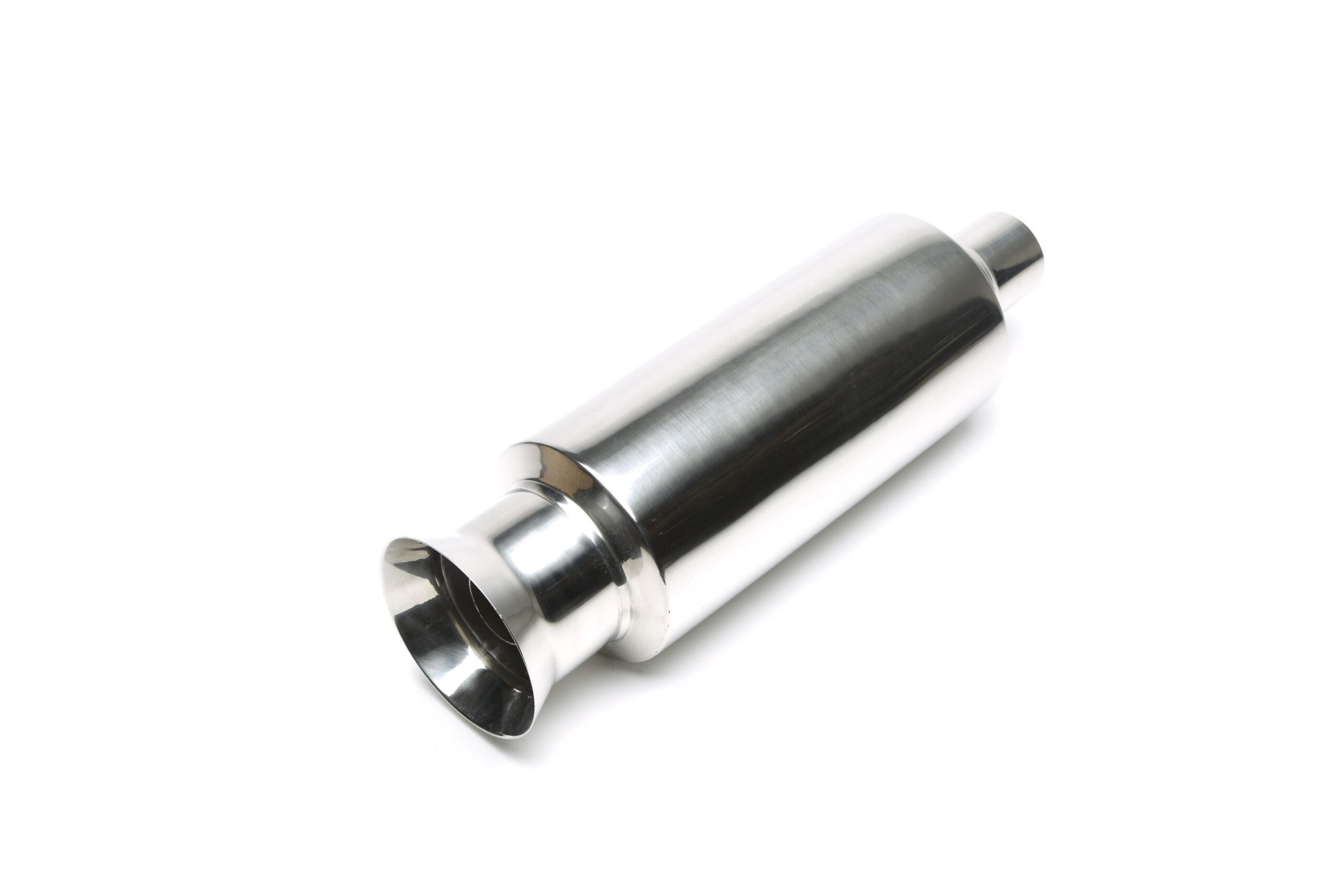 Edelstahl Sportendschalldämpfer universal 125/100 / 45mm rund / geschliffen / Silencer im Endrohr