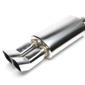 Edelstahl Sportendschalldämpfer universal 2 x 75 x 85mm DTM scharf / angeschrägt