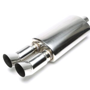 Edelstahl Sportendschalldämpfer universal 2 x 76mm DTM rund / scharf