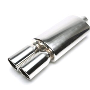 Edelstahl Sportendschalldämpfer universal 2 x 89mm rund / gebördelt / angeschrägt