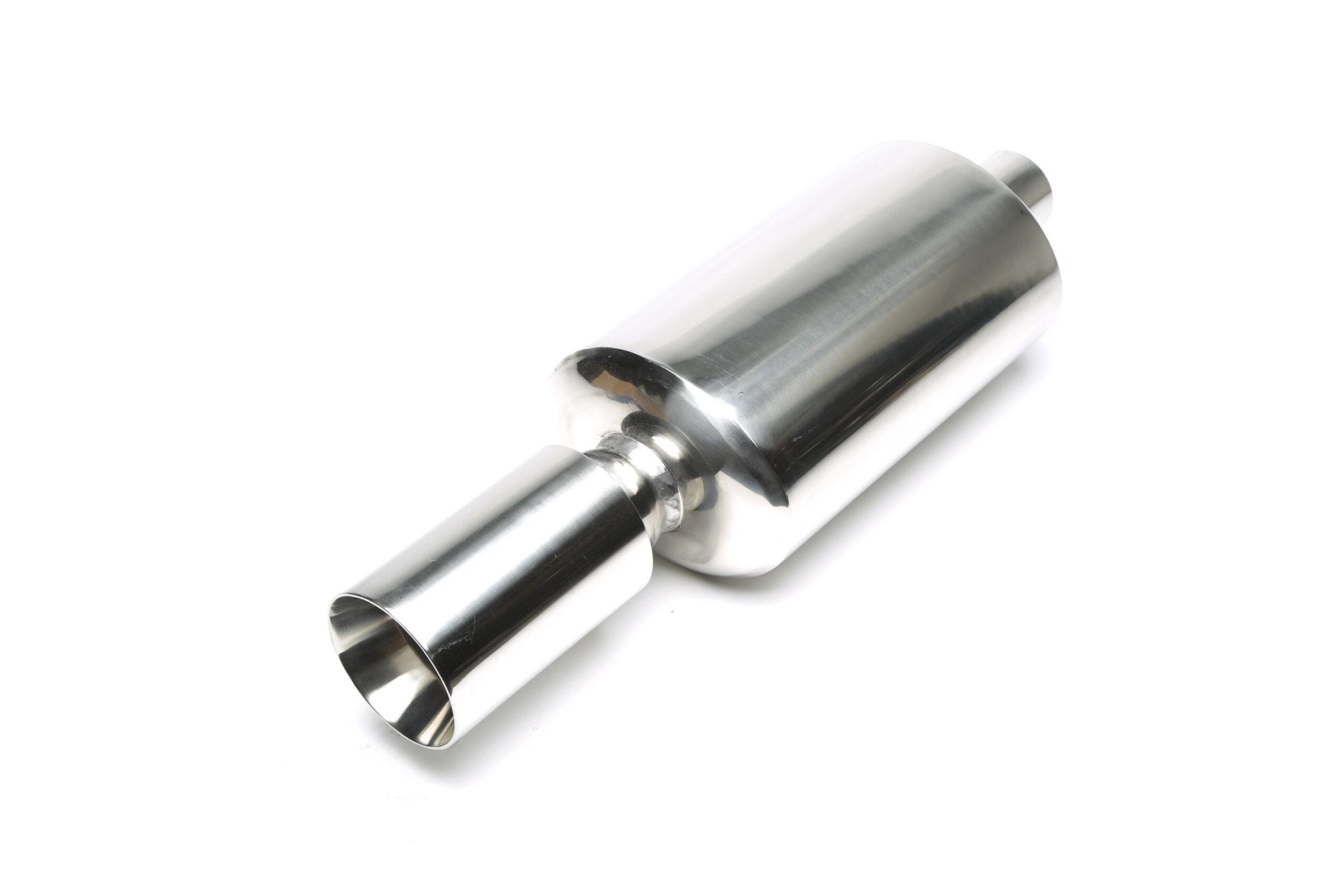 Edelstahl Sportendschalldämpfer universal 100mm rund / glatt / nach innen gezogen