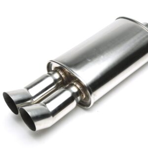 Edelstahl Sportendschalldämpfer universal 2 x76mm DTM scharf
