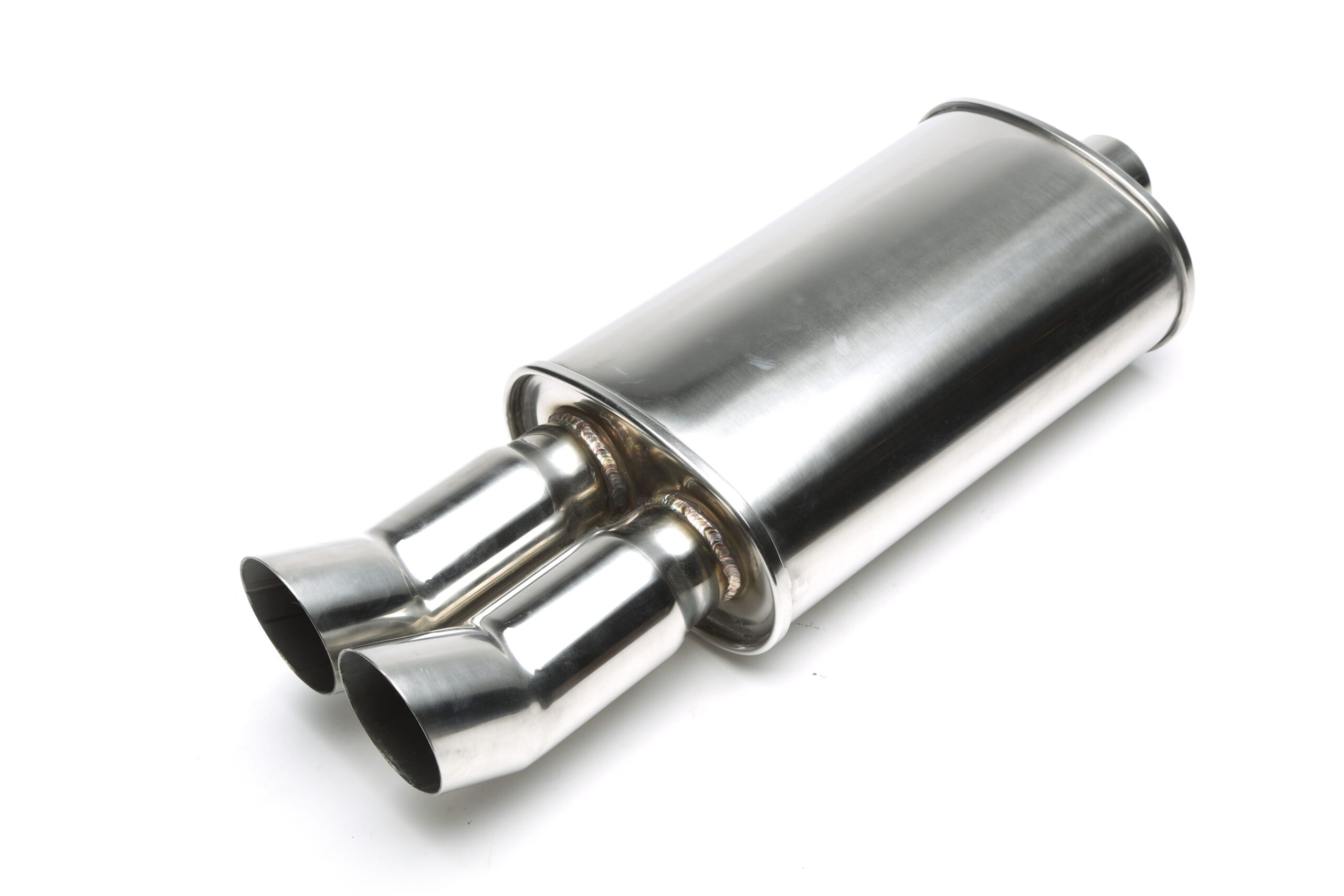 Edelstahl Sportendschalldämpfer universal 2 x76mm DTM scharf