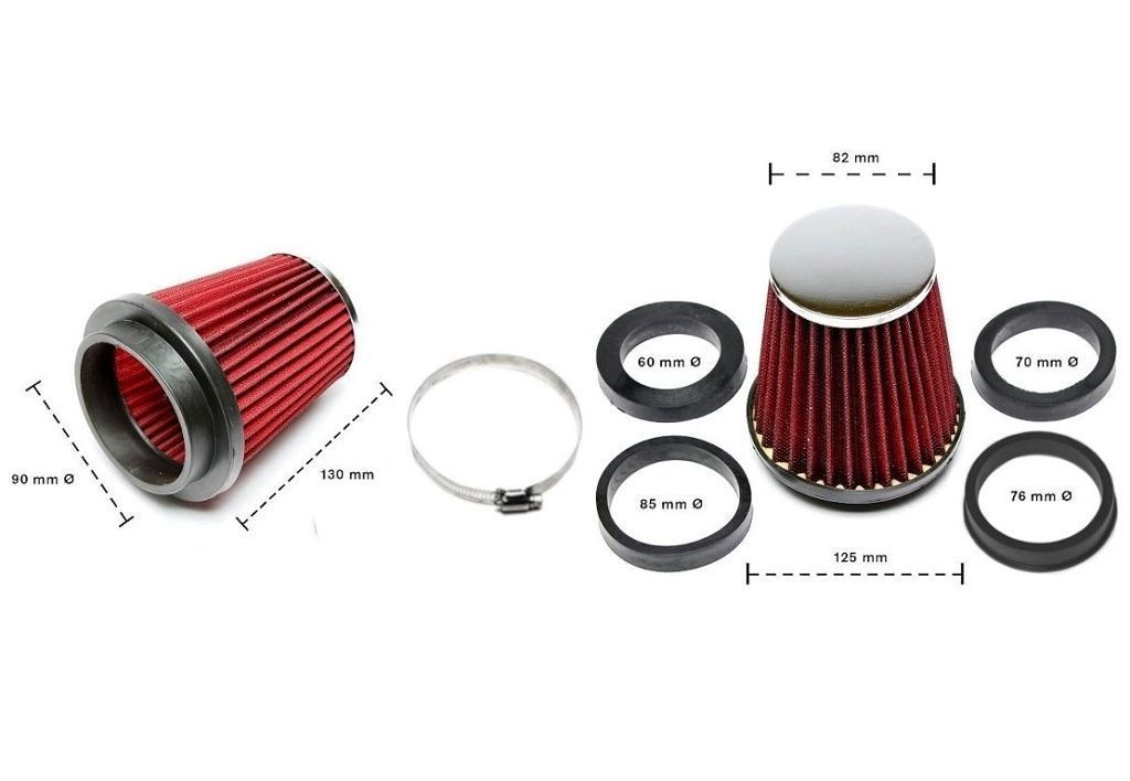 Sportluftfilter Ø90mm rot mit Chromdeckel